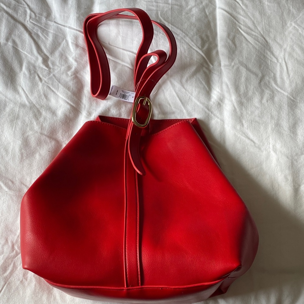 Elegant Red vegan Leather Tote Bag